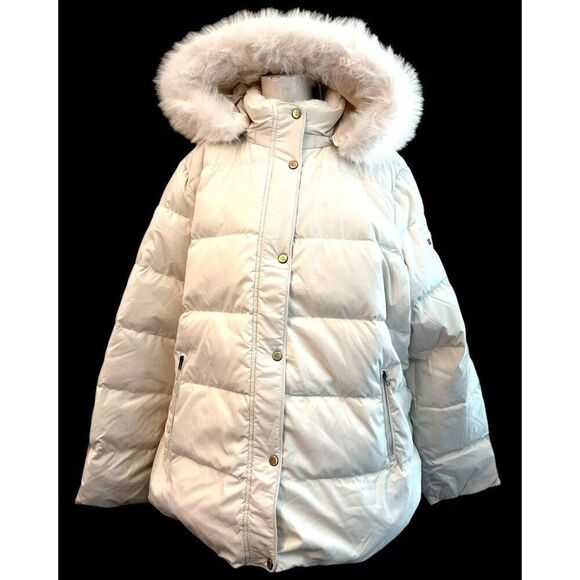 Lauren Ralph Lauren XXL Hooded Down Puffer Coat White NWT Faux Fur $295 MSRP - Picture 1 of 9